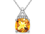 3.20 Carat (ctw) Cushion-Cut Citrine Pendant Necklace in 14K White Gold with Chain